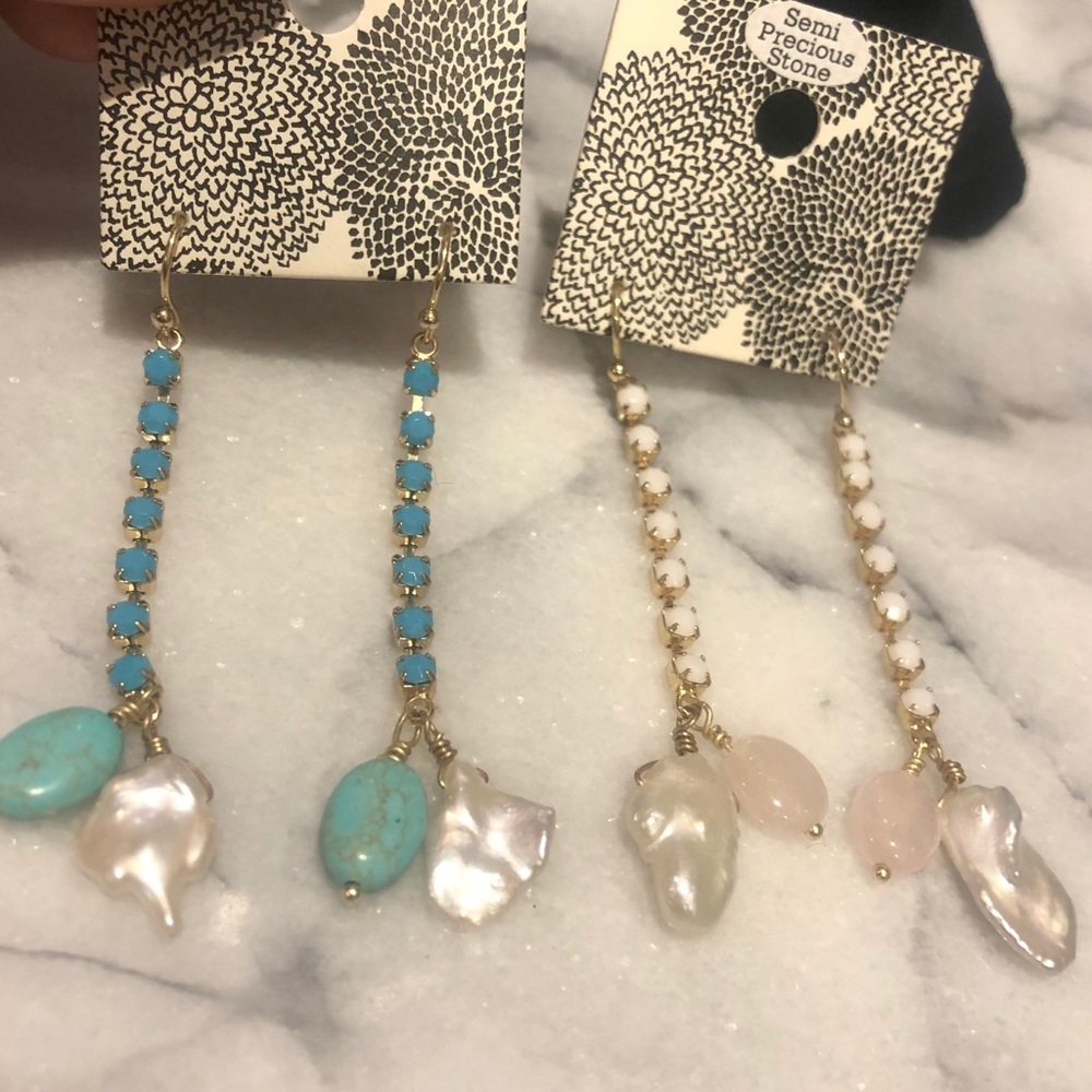 Dainty Artisan Semi Precious Turquoise OR Rose Quartz Earrings-Boutique